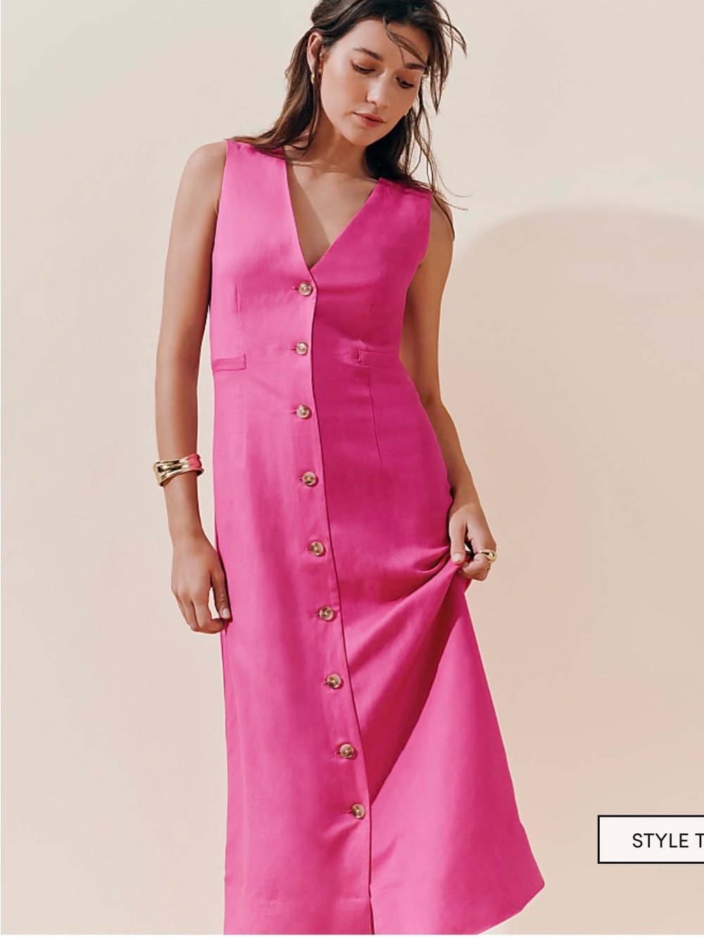 NWT Ann Taylor Fuchsia Linen Blend V-Neck Midi Dress - sz 12 - Picture 9 of 10